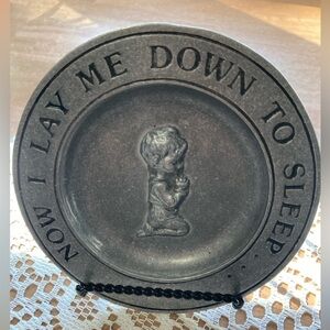 Now I Lay Me Down To Sleep Pewter Plate Little Boy Praying in Center Collectible